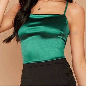 Emerald green satin top